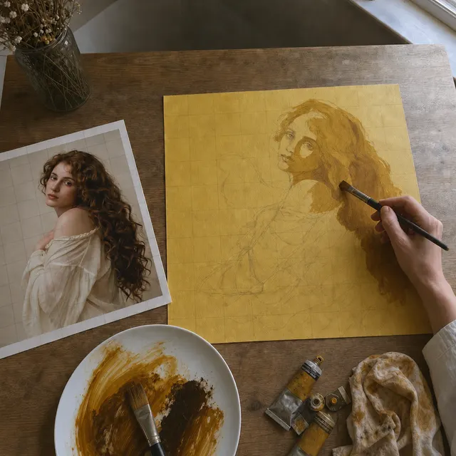 Blocking in shadow shapes on a portrait with a flat brush
